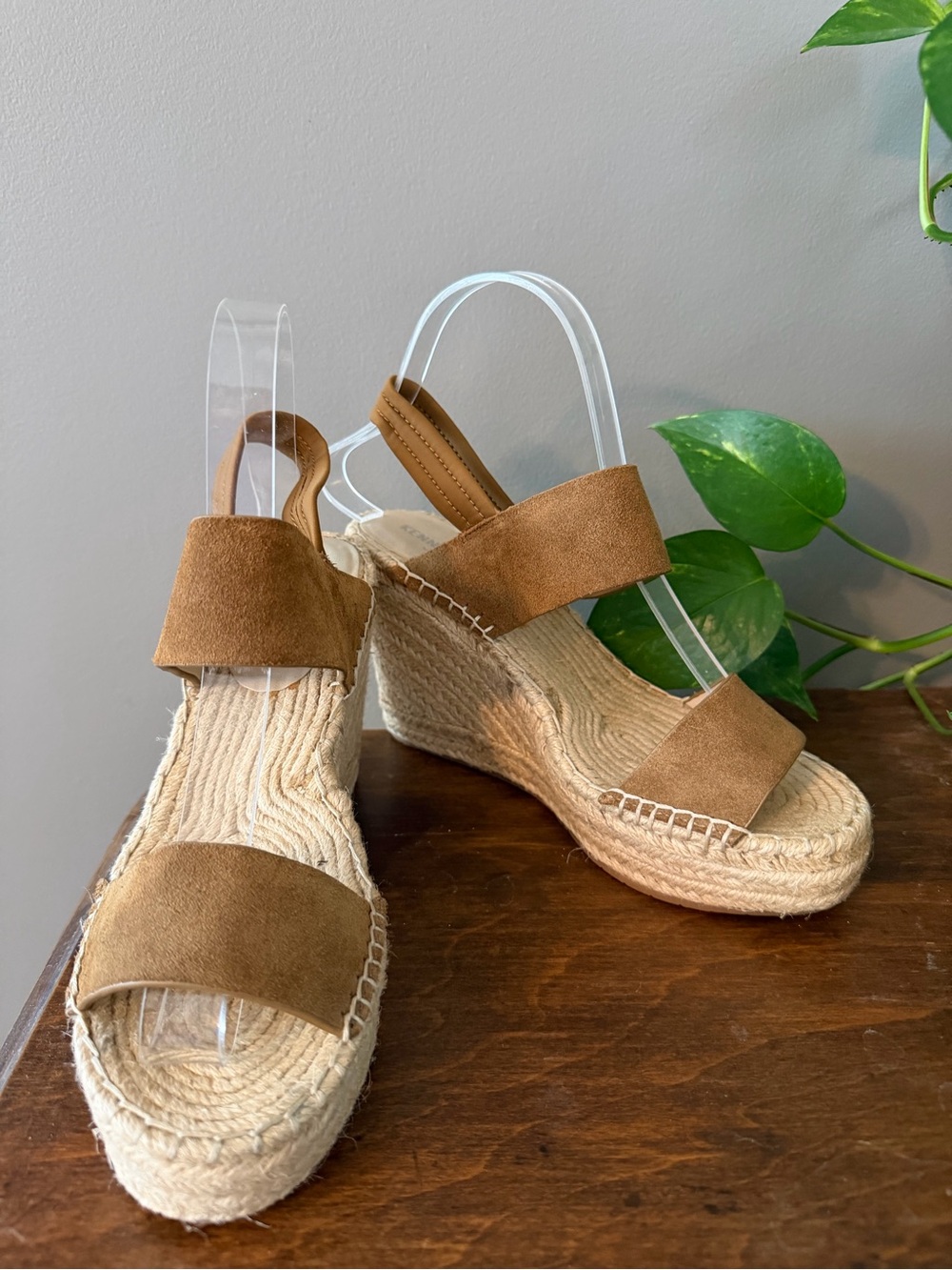 Kenneth Cole Olivia Tan Suede Espadrille Wedge Sandals